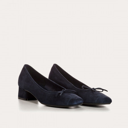 BALLERINES CUIR VELOURS BLEU MARINE - PETIT TALON