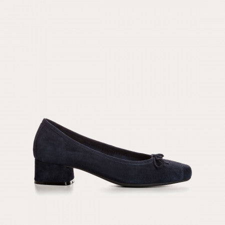 BALLERINES CUIR VELOURS BLEU MARINE - PETIT TALON