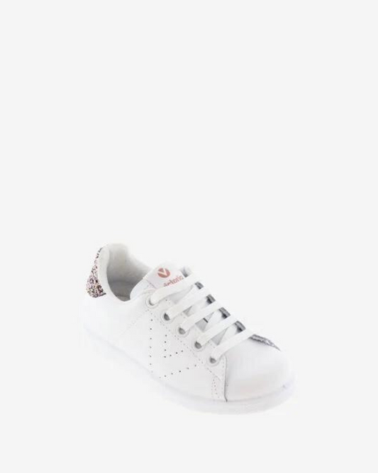 SNEAKERS EN CUIR BLANC GLITTER ROSA ENFANTS