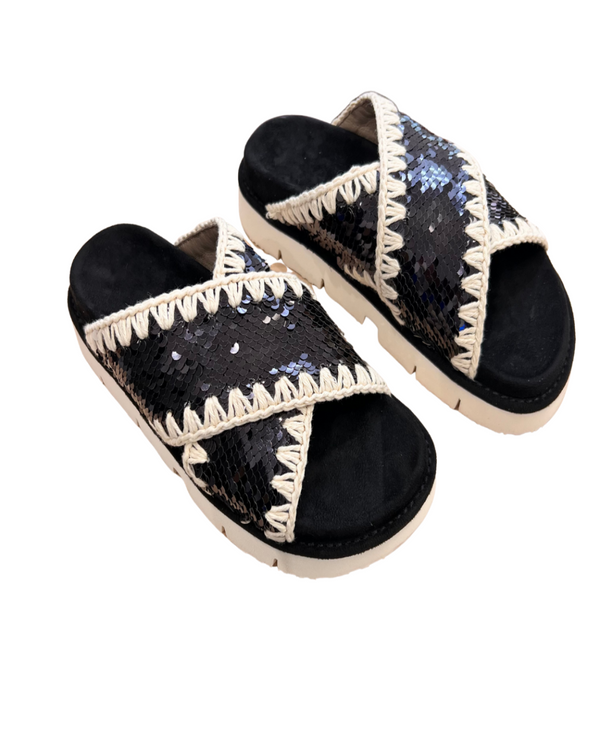 SANDALES MOU - SEQUINS COLORIS NOIR & BLANC